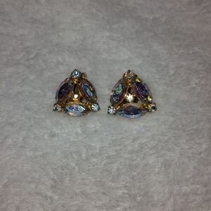 Vintage Clip On Iridescent Ab Rhinestone Earrings